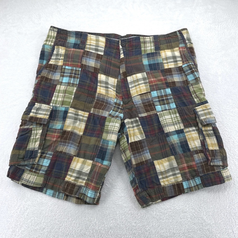 Patchwork Plaid Cargo Shorts Roundtree‎ & Yorke Mens 42 Multicolor Cotton Y2K